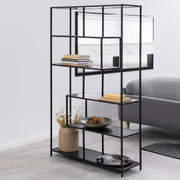 Seaford Large Bookcase Shelving Storage Unit In Black 114x35x185 cm